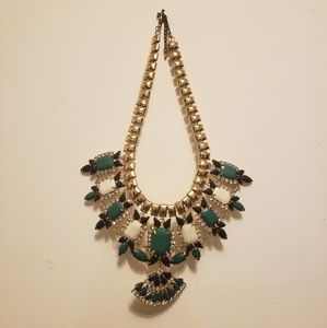 Green and gold jewel statement necklace
